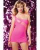 Seamless Asymmetrical One Shoulder Dress w/Diagonal Fishnet Pink O/S