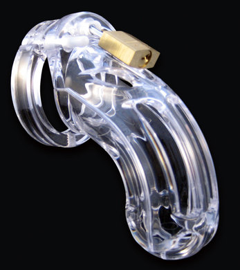 CB-6000 3 3/4" Curved Cock Cage and Lock Set - Clear Sex Toy Product