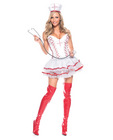3 pc home care nurse bustier w/attached skirt, hat and stethoscope white s/m