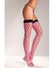 Spandex Fence Net Thigh High's w/Sheer Underlining Black/Pink O/S