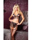Faux leather and mesh w/fringe bra and panty set black lg