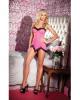 Mesh chemise w/black lace trim, adjustable straps and thong hot pink md