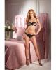 Cupless Bra Covered w/Layered Tulle Ruffles and Backless Tulle Layer Panties Black LG