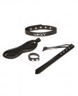 Xplay simply sexy four piece set w/mask, collar, paddle, and ring - black