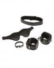 Xplay deluxe fantasy four piece set w/mask, collar, wrist cuffs and ring - black