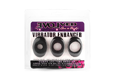 VIBRATOR ENHANCER SILICONE - 3-PACK: SMALL, MEDIUM, THICK - BLACK Stoppers  
