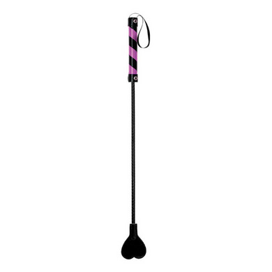 Shots Toys - Ouch! PVC Heart Crop Black with Purple Stripe and Black String