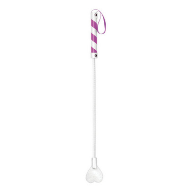 Shots Toys - Ouch! PVC Heart Crop White with Purple Stripe and Purple String