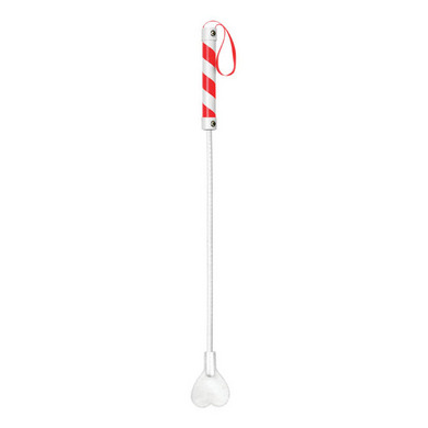 Shots Toys - Ouch! PVC Heart Crop White with Red Stripe and Red String
