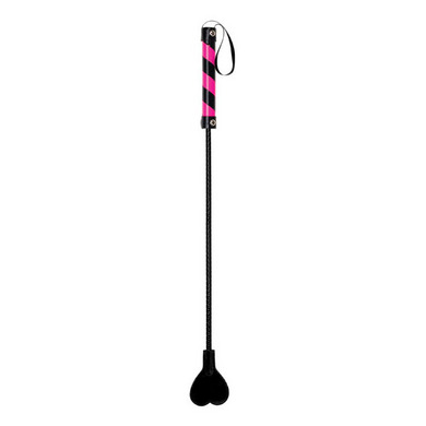 Shots Toys - Ouch! PVC Heart Crop Black with Pink Stripe and Black String