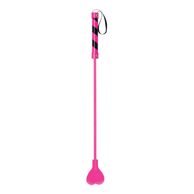 Shots Toys - Ouch! PVC Heart Crop Pink with Black Stripe and Black String