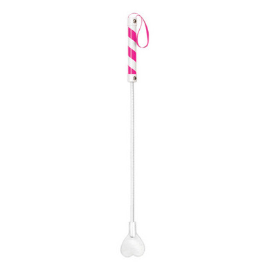 Shots Toys - Ouch! PVC Heart Crop White with Pink Stripe and Pink String