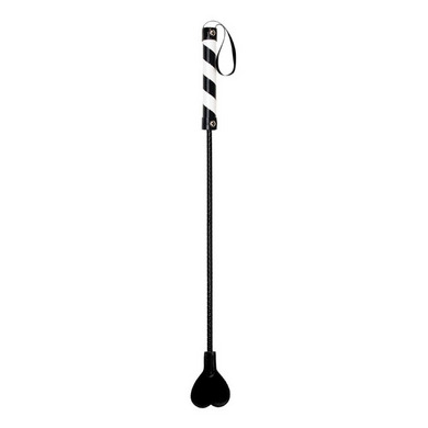 Shots Toys - Ouch! PVC Heart Crop Black with White Stripe and Black String
