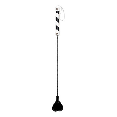Shots Toys - Ouch! PVC Heart Crop Black with White Stripe and White String