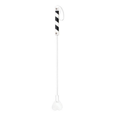 Shots Toys - Ouch! PVC Heart Crop White with Black Stripe and White String