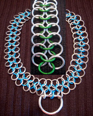 Good slave Collar chainmail 18in green/silver