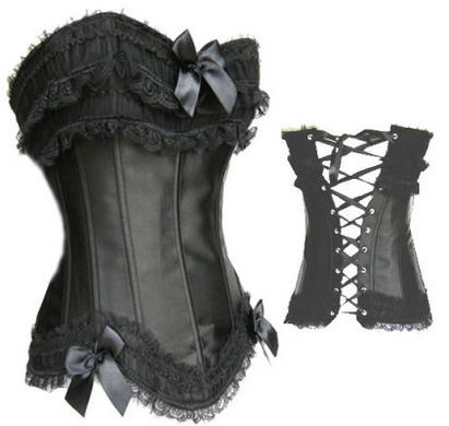 Vintage - Black Ribbon Victorian Corset G-String Set (L) Sex Toy Product