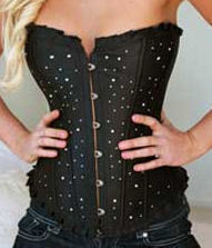 Shine - Rhinestone Accent Corset G-String Set Black (S) Sex Toy Product