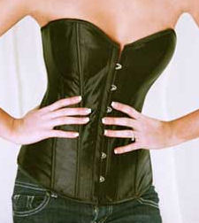 Candy - Ribbon Trimmed Lace Up Corset G-String Set Black (S) Sex Toy Product