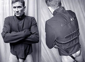 Black Canvas Straight Jacket w Leather Straps, Medium