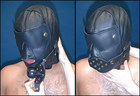 Slave Hood w/ Rubber Ball Gag and Blindfold, Black, S/M