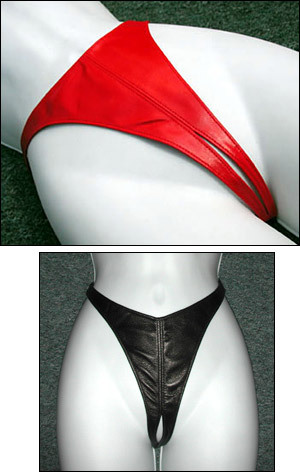 Women's Crotchless Leather Thong, Red, Large