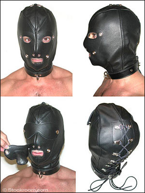 Premium Hood w Blindfold & Gag, White, S/M