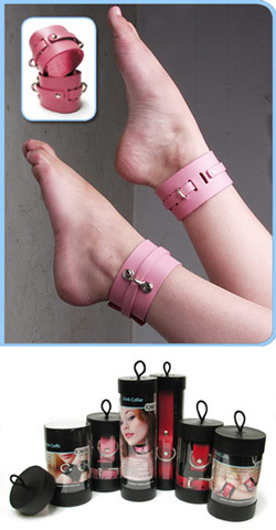 KinkLab Pink Bound Leather Ankle Cuffs