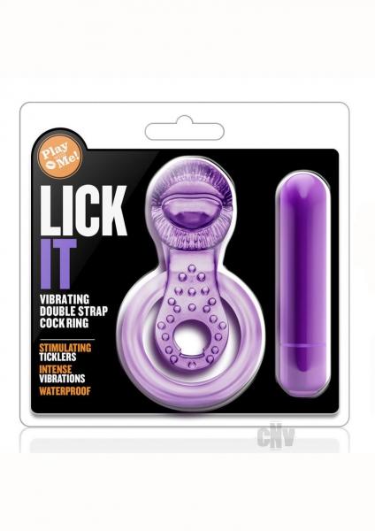 Lick It Vibrating Double Strap Cock Ring Purple Sex Toy Product
