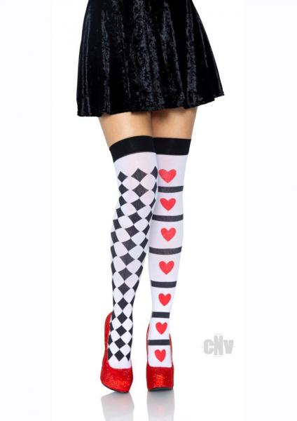 Harlequin Heart Thigh High Os Wht/red Sex Toy Product