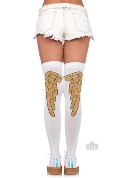 Lurex Angel Wing Knee Sock White/gold Sex Toy Product