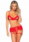 Mesh Ruffle Bra 3pc Os Red Sex Toy Product