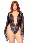 Floral Teddy Thong Robe 3pc 1x/2x Black Sex Toy Product
