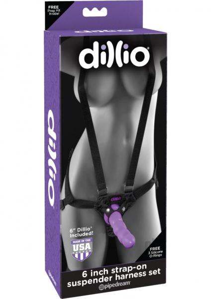 Dillio 6 inches Strap On Suspender Harness Set Purple Sex Toy Product