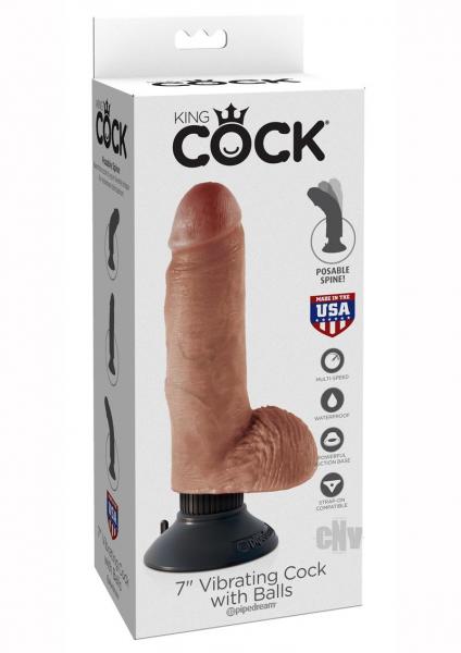 King Cock 7 inches Vibrating Cock with Balls Tan Sex Toy Product