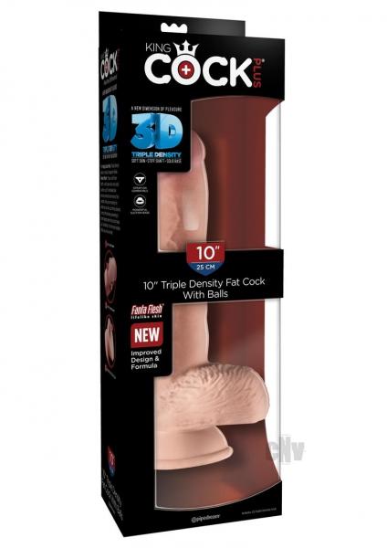 King Cock Triple Density 10 inches Fat Dildo with Balls Beige Sex Toy Product