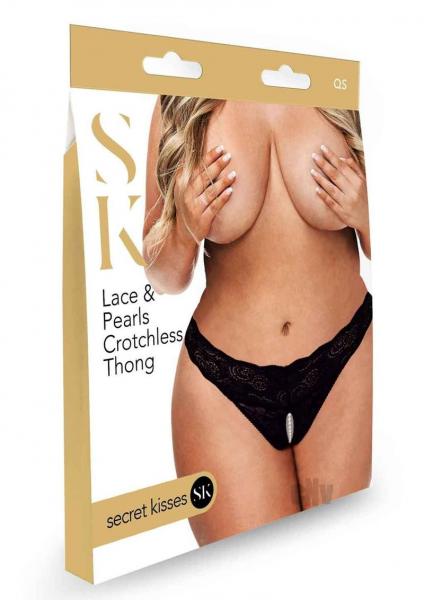Sk Lace And Pearl Crotchless Thong Blk Q Sex Toy Product