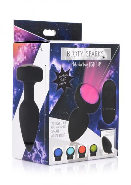 Booty Sparks Silicone Vibrating LED Anal Plug Small Black Sex Toy Product