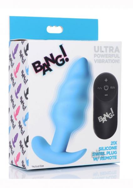 Bang 21x Vibe Swirl Plug W/remote Blue Sex Toy Product