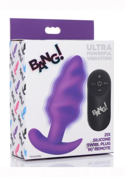 Bang 21x Vibe Swirl Plug W/remote Purple Sex Toy Product