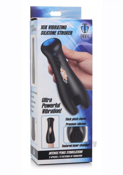 T4m 10x Vibrating Silicone Stroker Black Sex Toy Product