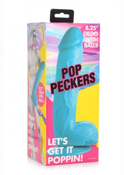 Pop Peckers Dildo W/balls 8.25 Blue Sex Toy Product