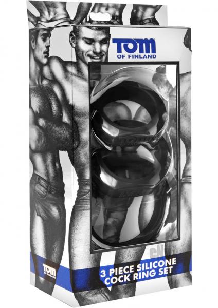 Tom Of Finland 3 Piece Silicone Cock Ring Set Black  Sex Toy Product