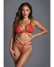 Adore The Flame Strappy Lace Bra & Thong Red O/s Sex Toy Product