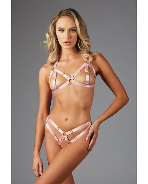 Adore Maddie Strap Bralette W/nipple Rings & Open Panty Pink O/s Sex Toy Product
