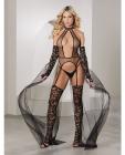 Private Dancer Gartered Teddy W/thigh High Stockings & Detachable Train Black Lg Sex Toy Product