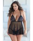 Allure Juliette Open Cup Babydoll W/open G-string Black 2x/3x Sex Toy Product