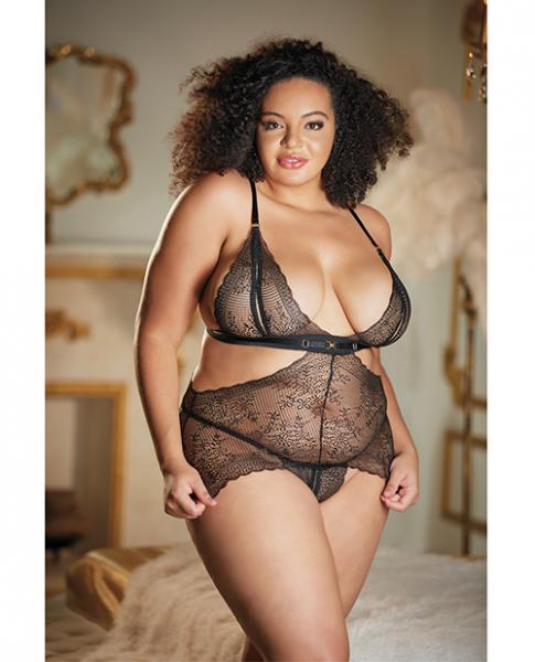 Allure Lace Peek A Boo Chemise & Ouverte G-string Black Qn Sex Toy Product