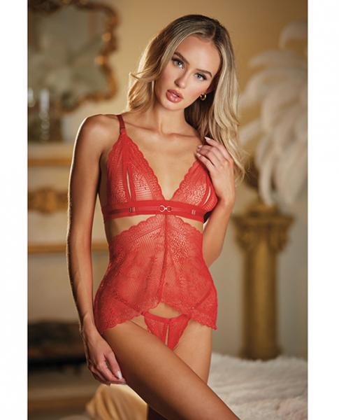 Allure Lace Peek A Boo Chemise & Ouverte G-string Red O/s Sex Toy Product