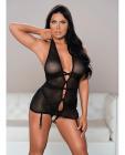 Allure Savannah Sheer Mesh Garter Dress & Open Thong Black L/xl Sex Toy Product